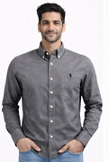 👔 Men’s Solid Grey Button-Down Shirt – Premium Cotton Custom Fit