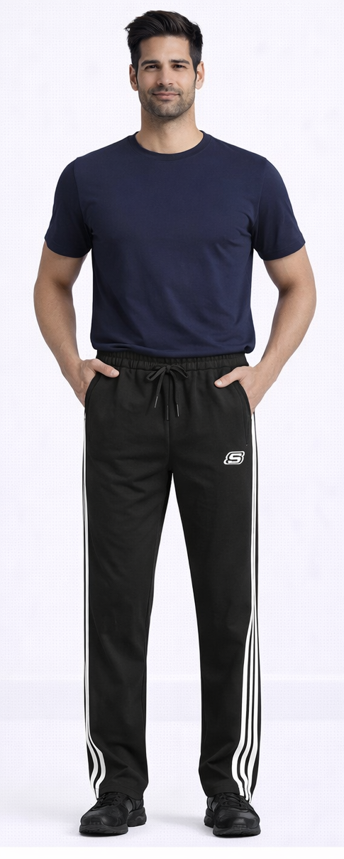 S Activewear Classic Side-Stripe Track Pants – Black