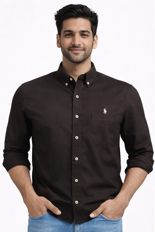 👔 Men’s Solid Dark Brown Full Sleeve Shirt – Premium Cotton Custom Fit
