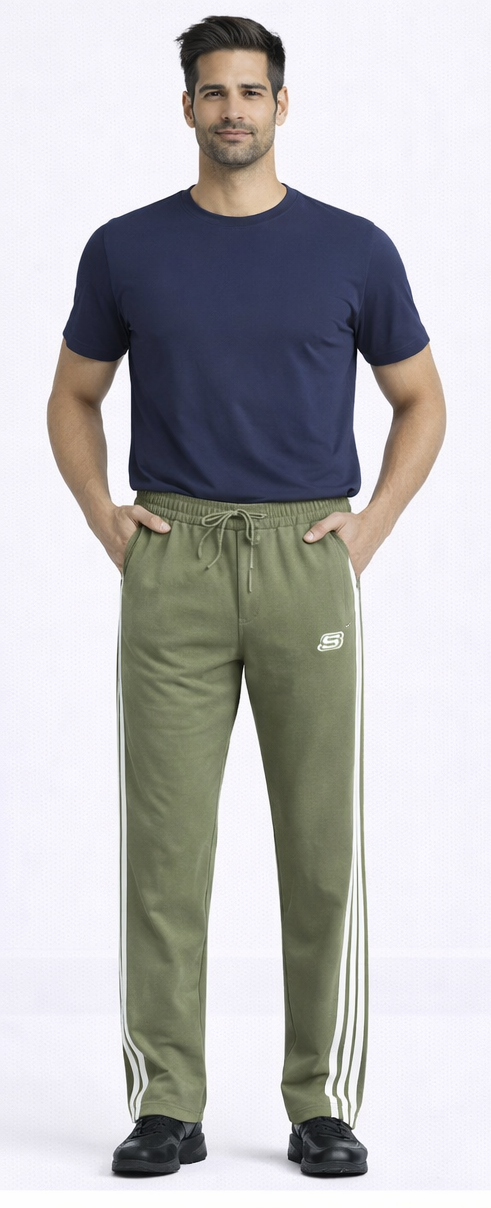 S Activewear Classic Side-Stripe Track Pants – Olive Green