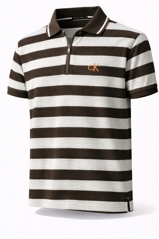👕 Men’s Striped Polo T-Shirt – Premium Cotton Blend