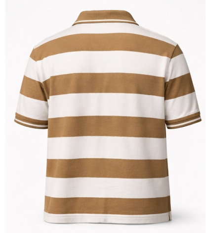 👕 Men’s Striped Polo T-Shirt – Premium Cotton Half-Zip Style