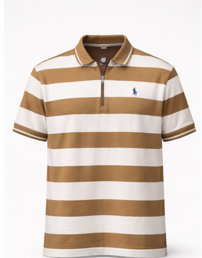 👕 Men’s Striped Polo T-Shirt – Premium Cotton Half-Zip Style