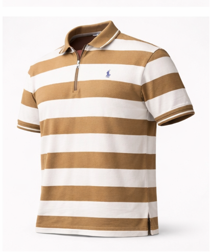 👕 Men’s Striped Polo T-Shirt – Premium Cotton Half-Zip Style