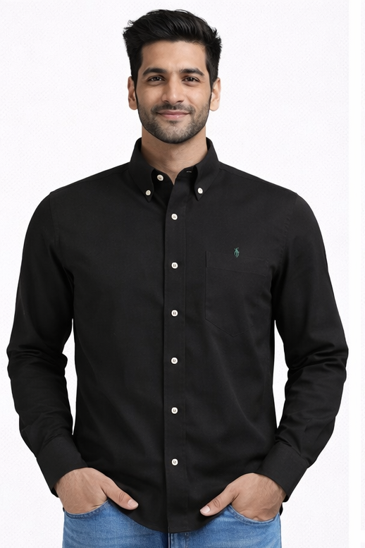👔 Men’s Solid Black Button-Down Shirt – Premium Cotton Custom Fit