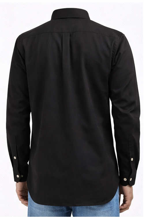 👔 Men’s Solid Black Button-Down Shirt – Premium Cotton Custom Fit