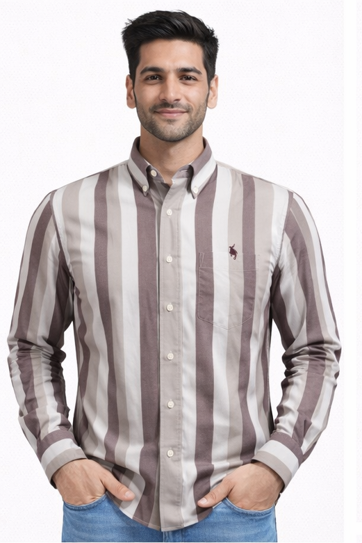 👔 Men’s Vertical Stripe Button-Down Shirt – Premium Cotton Custom Fit