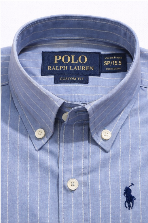 👔 Men’s Light Blue Striped Button-Down Shirt – Premium Cotton Custom Fit