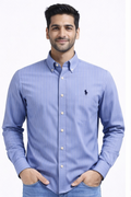 👔 Men’s Light Blue Striped Button-Down Shirt – Premium Cotton Custom Fit