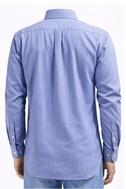 👔 Men’s Light Blue Striped Button-Down Shirt – Premium Cotton Custom Fit